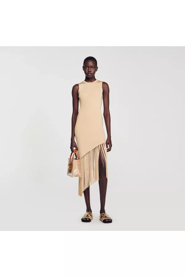 Asymmetrical Fringed Maxi Dress by Sandro at THE MILE Asymmetrical Fringed Maxi Dress by Sandro at THE MILE