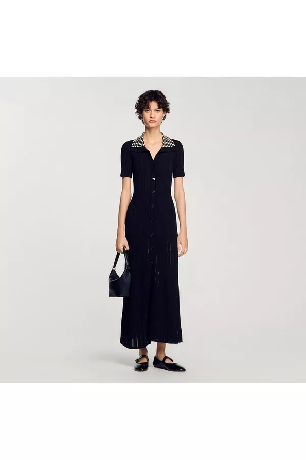Knit Maxi Dress With Studs by Sandro at THE MILE