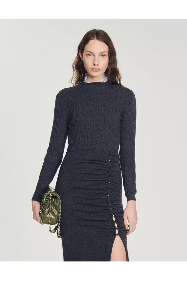 Long, Gathered Knit Dress by Sandro at THE MILE Long, Gathered Knit Dress by Sandro at THE MILE