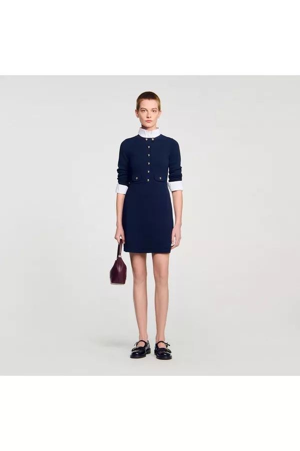 Mini Button-Up Knit Dress by Sandro at THE MILE