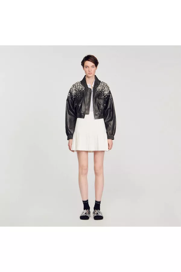 S、M、L sandro スタッズ ライダース Crystal-Studded Leather Jacket by Sandro at THE MILE