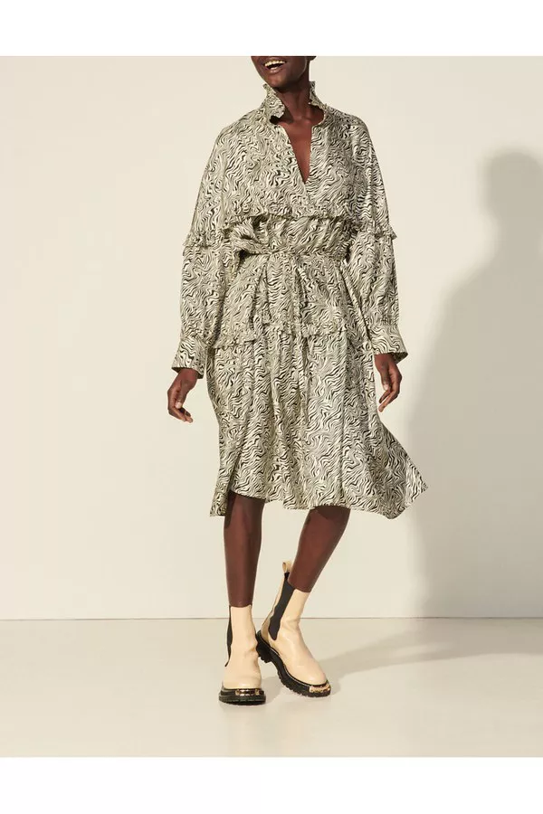 Oversized Printed Silk Dress by Sandro at THE MILE