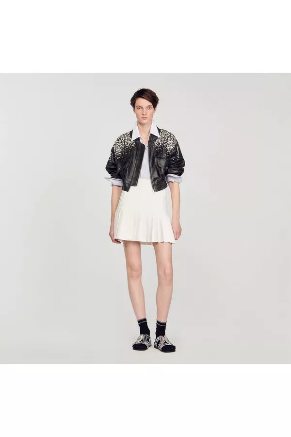 Crystal-Studded Leather Jacket by Sandro at THE MILE