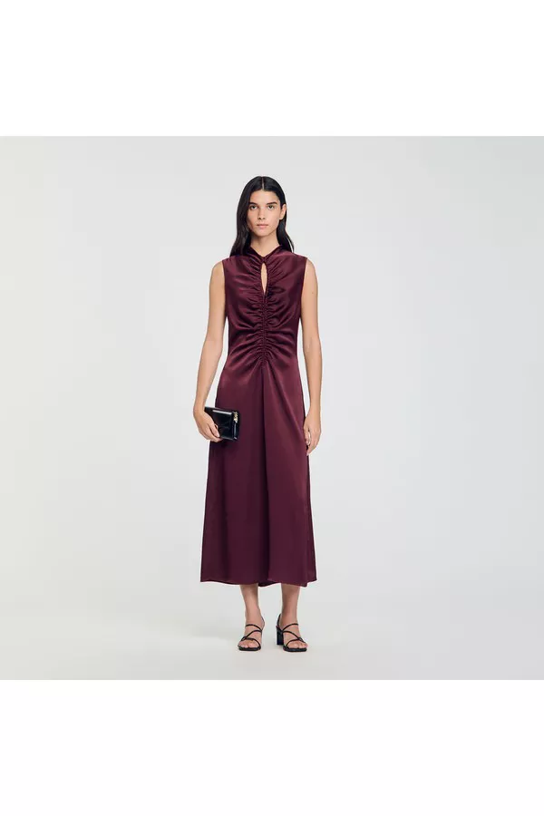 sandro draped satin effect dress Draped Satin-Effect Dress by Sandro at THE MILE