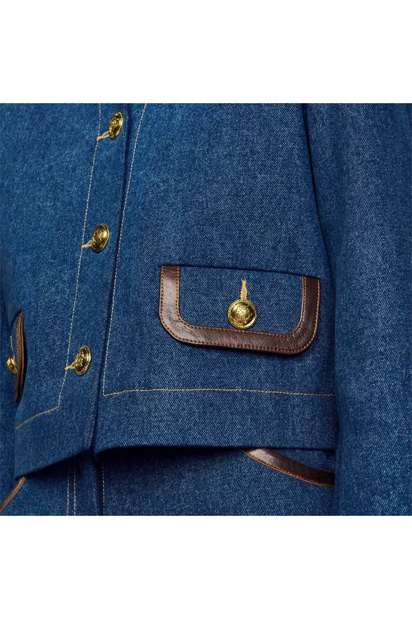 Denim Jacket With Leather Collar by Sandro at THE MILE