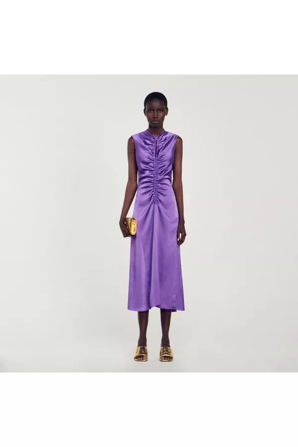 sandro satin look midi dress Satin-Finish Midi Dress