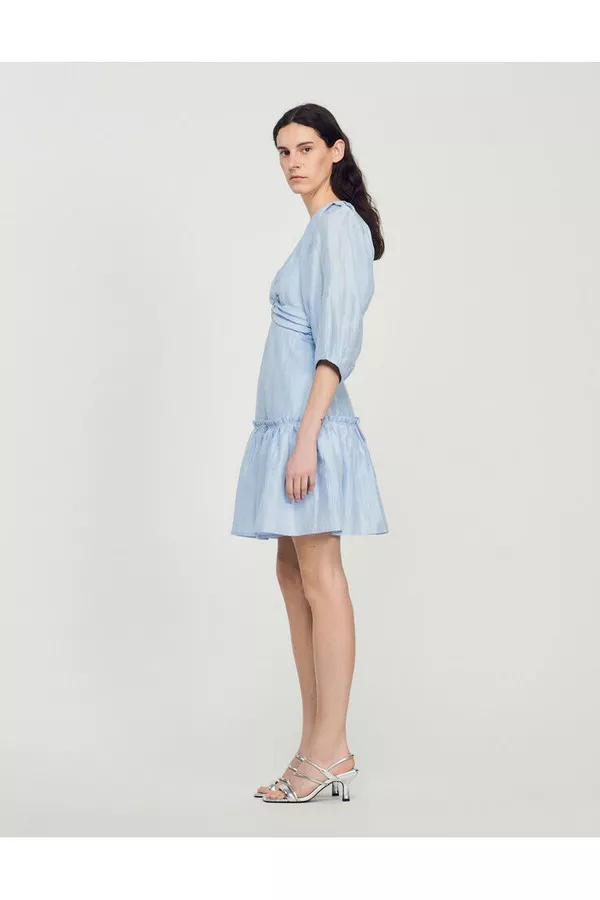 sandro short gathered dress SANDRO Short Gathered Jacquard Dress
