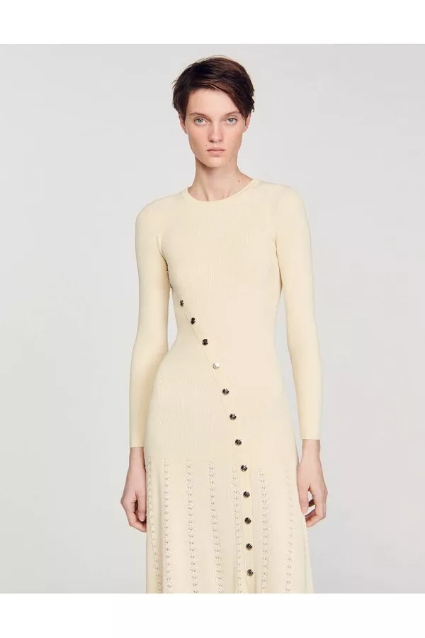 white christmas dresses Palma Fine-knit midi dress with openwork design yellow main image 0