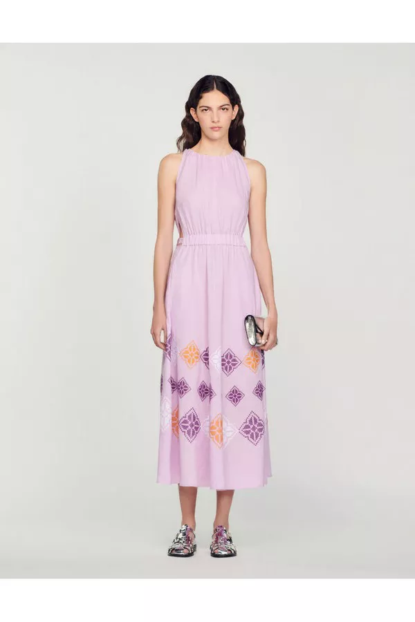 Long Embroidered Linen Dress by Sandro at THE MILE Long Embroidered Linen Dress by Sandro at THE MILE