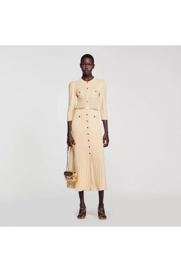 Pointelle Knit Midi Dress by Sandro at THE MILE Pointelle Knit Midi Dress by Sandro at THE MILE