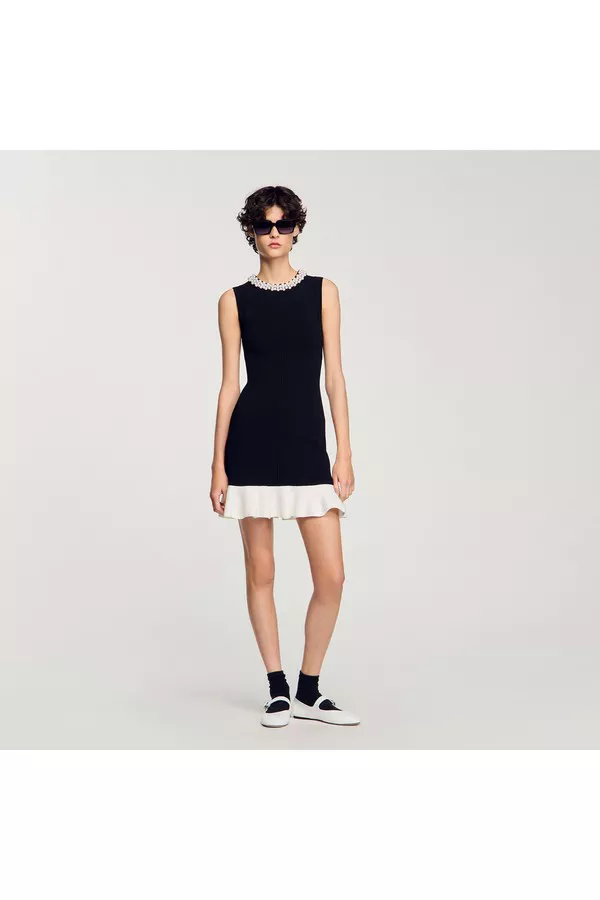 Mini Knit Dress With Beaded Neck by Sandro at THE MILE