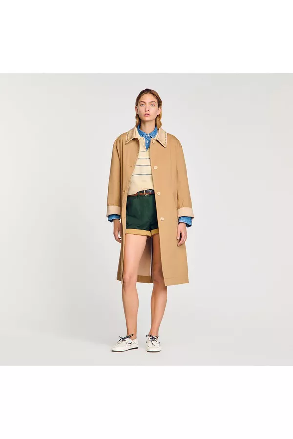 【SANDRO】Trench coat with rhinestone collar Sandro Trench Coat with Rhinestone Collar | Saks Fifth Avenue