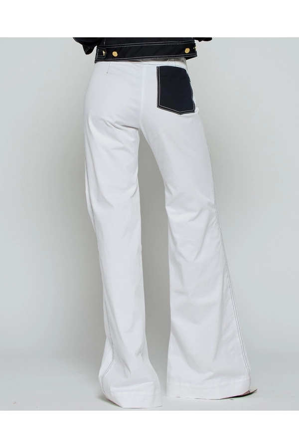 Flare Trouser with Contrast Pockets - White by SERENA BUTE Flare Trouser with Contrast Pockets - White by SERENA BUTE