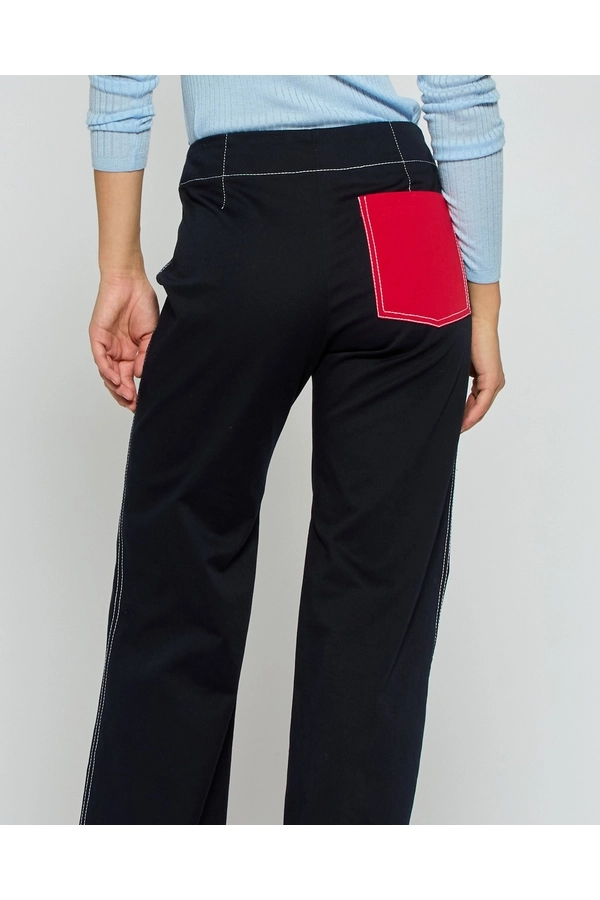 Flare Trouser with Contrast Pockets - Dark Navy by SERENA