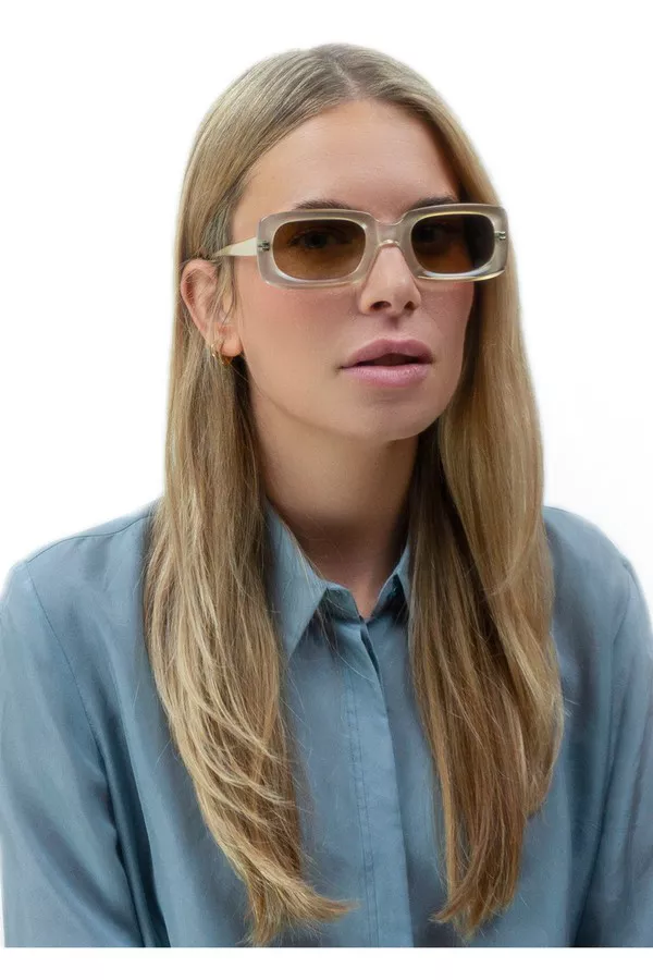 Sais Beige Rectangular Sunglasses by Sienna Alexander at ORCHARD...