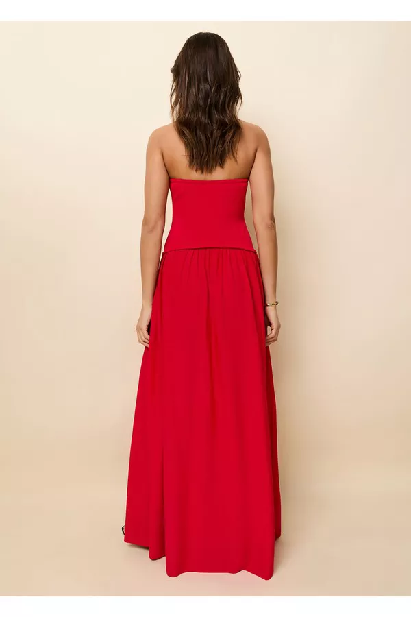 solid and striped red dress Solid & Striped The Soglio Halter Maxi Dress