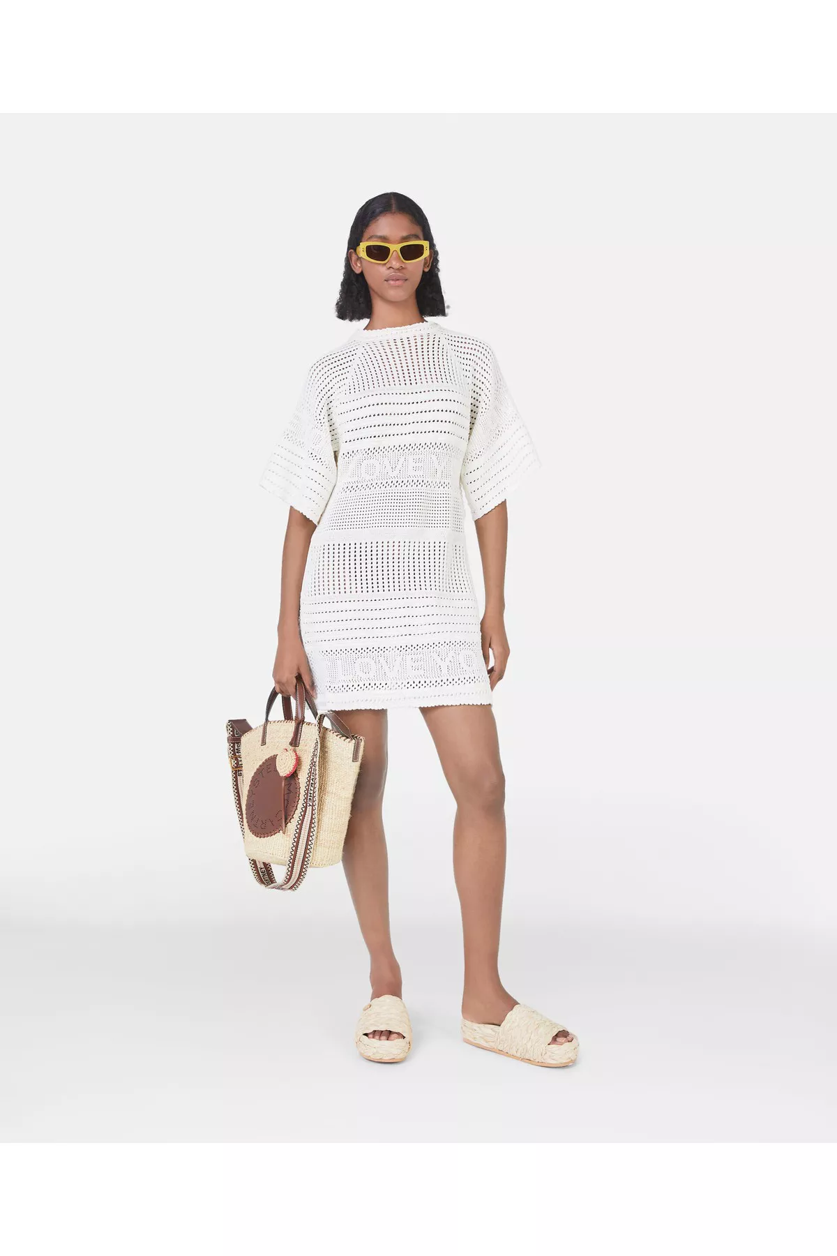 stella mccartney crochet dress 70631 auth STELLA MCCARTNEY nude cotton 2020 CROCHET LACE MIDI Dress S