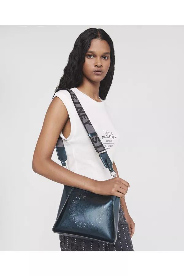 Stella Logo Metallic Shoulder Bag by Stella McCartney at THE