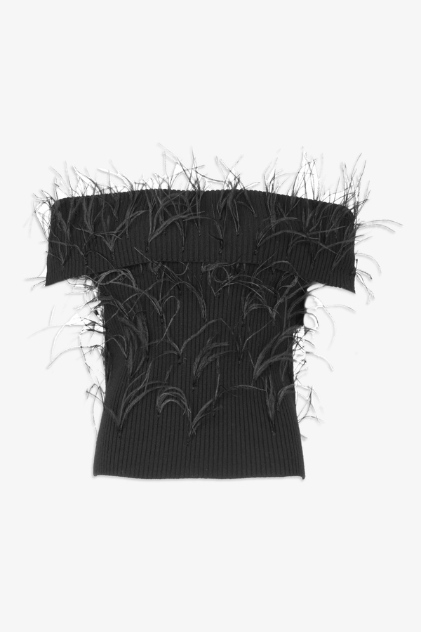 トップス theredthread S millefeuille knit black Mindy Feather Knit Top by TANYA TAYLOR at THE MILE