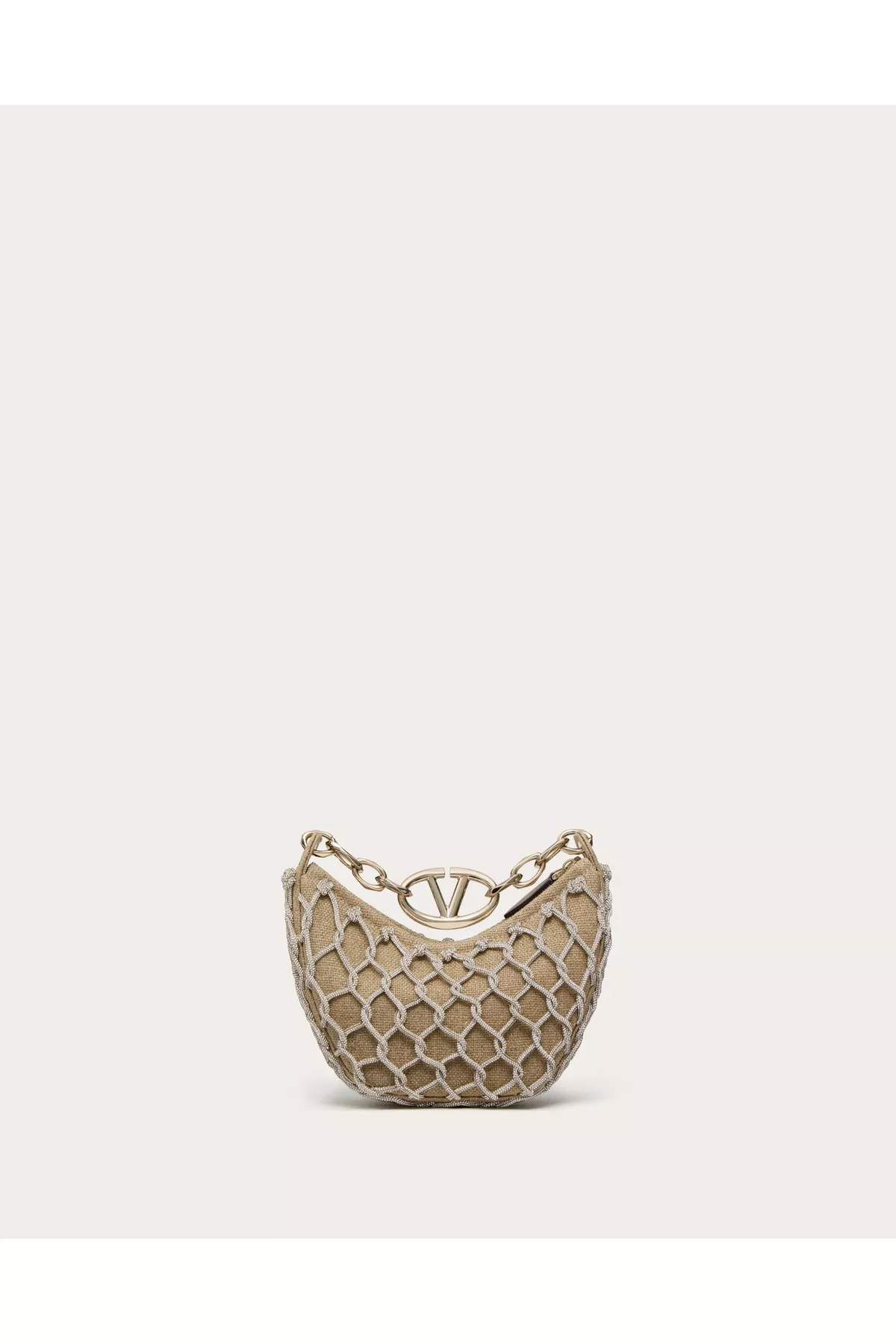 Vlogo Moon Mini Hobo Bag In Linen And Rhinestone Mesh With