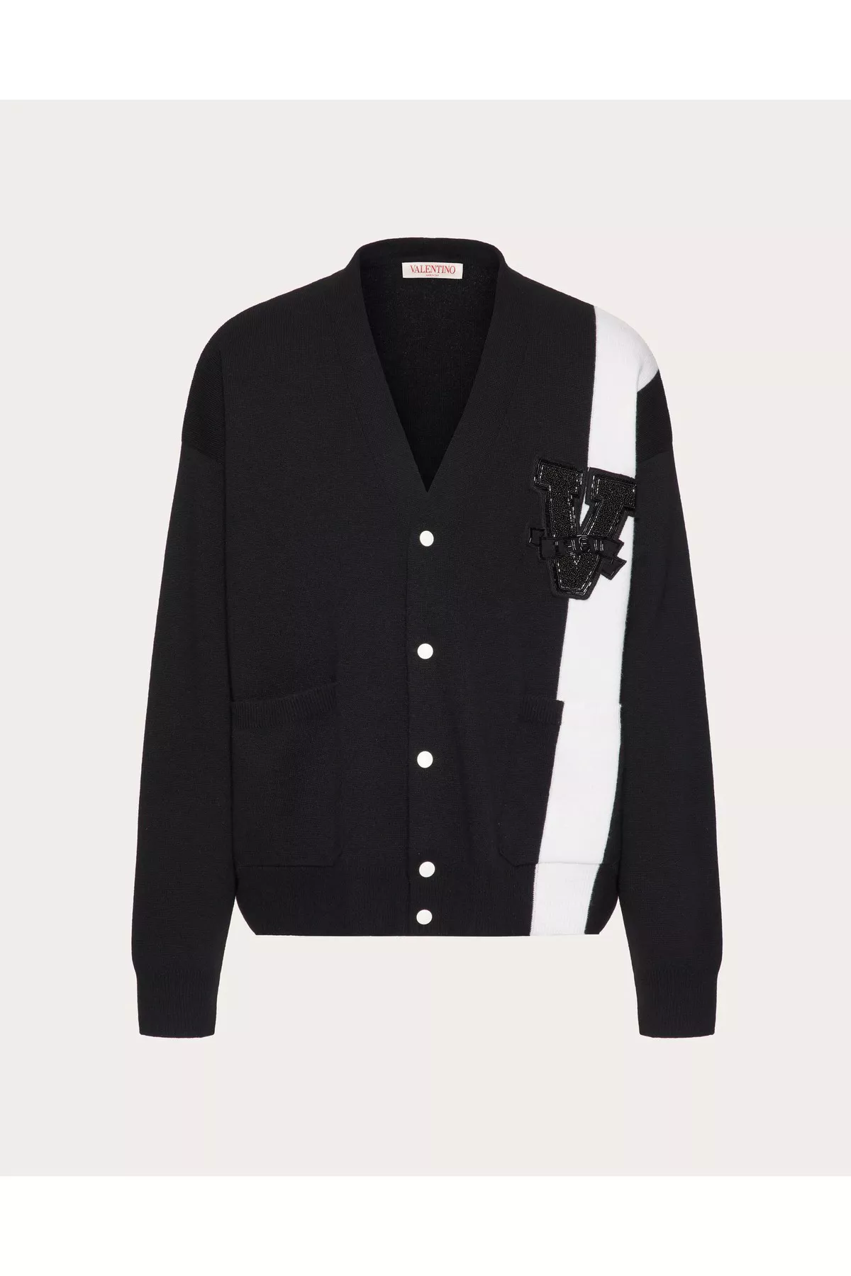 Wool Cardigan With V-3D Patch Embroidered With Beads by Valentino