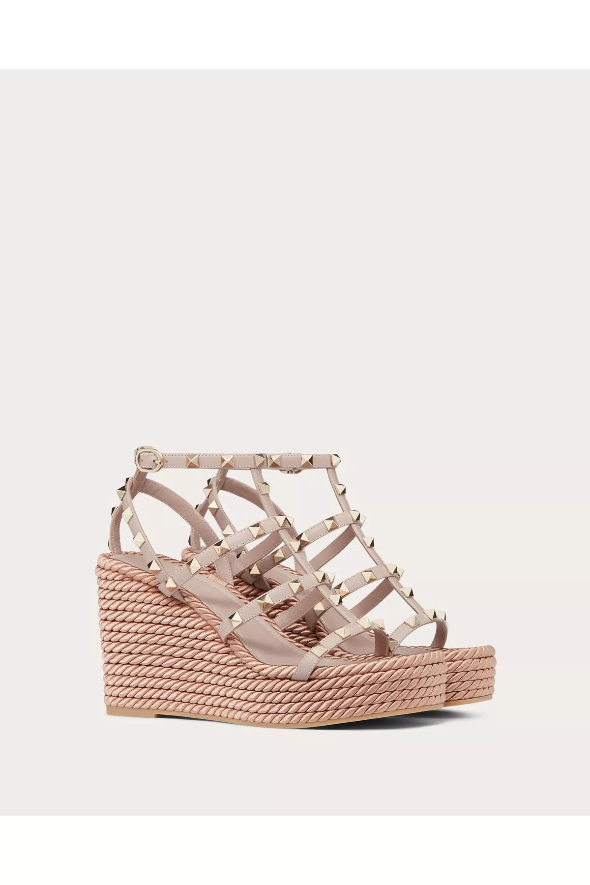 サンダル・ミュール ROCKSTUD WEDGED SANDALS VALENTINO ROCKSTUD WEDGE SANDAL SILK TORCHON Rope Poudre P45