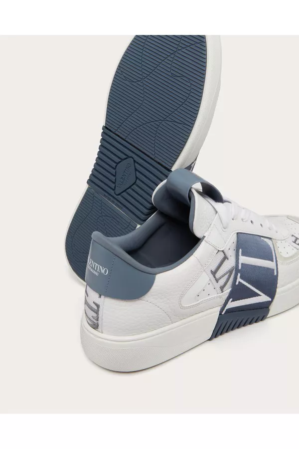 Vl7N Low-Top Calfskin And Fabric Sneaker With Bands by