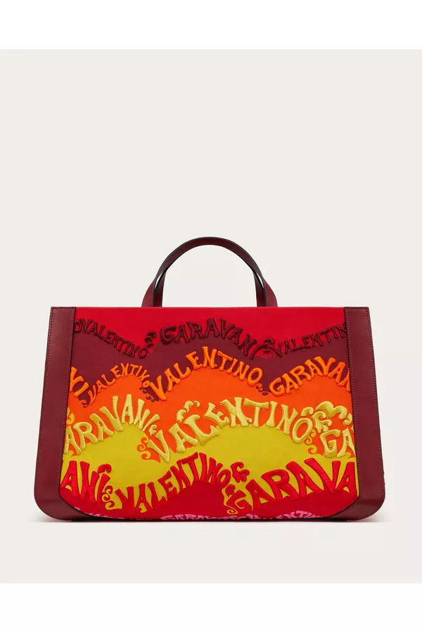 Valentino Waves Multicolor Embroidered Canvas Handbag by Valentino