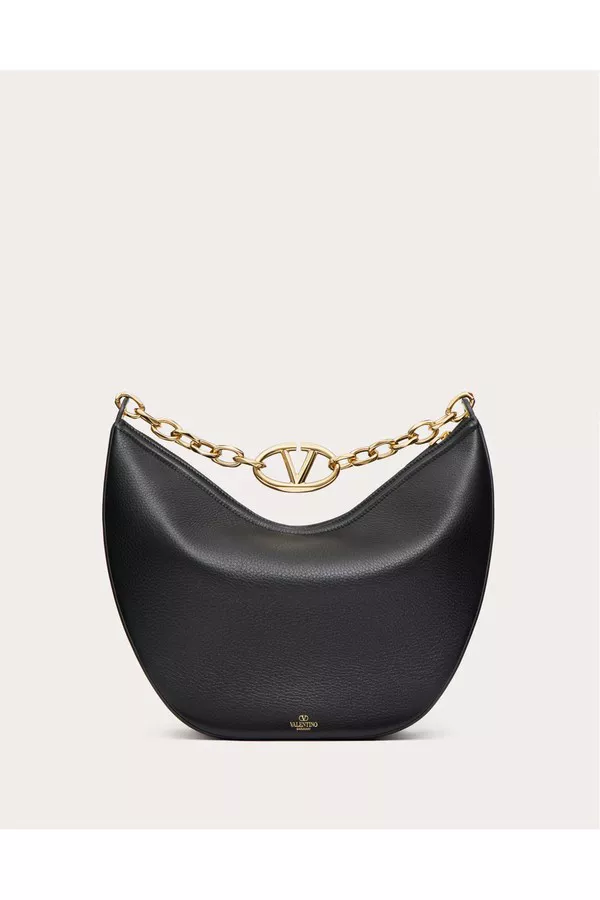 Vlogo Moon Medium Grainy Calfskin Hobo Bag With Chain by