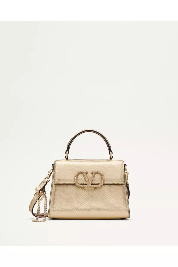Small Valentino Garavani Vsling Handbag In Metallic Karung by