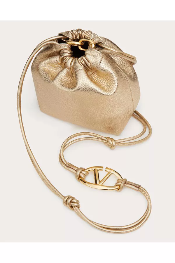Vlogo Pouf Metallic Leather Mini Bucket Bag by Valentino