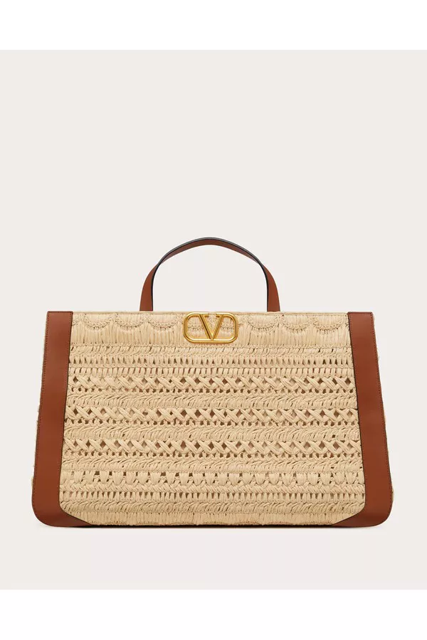 Vlogo Signature Embroidered Raffia Handbag by Valentino