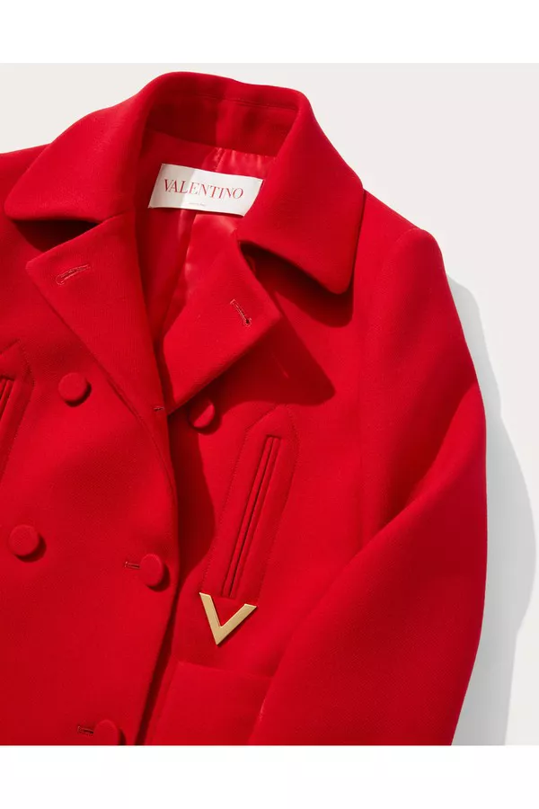 Texture Double Crepe Peacoat by Valentino Garavani at THE MILE