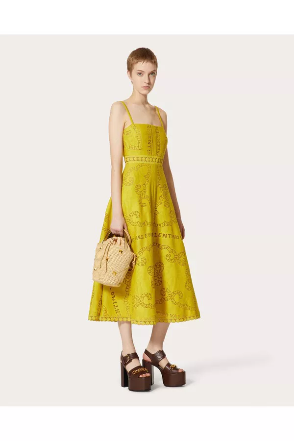 Cotton Guipure Lace Midi Dress by Valentino Garavani at THE MILE