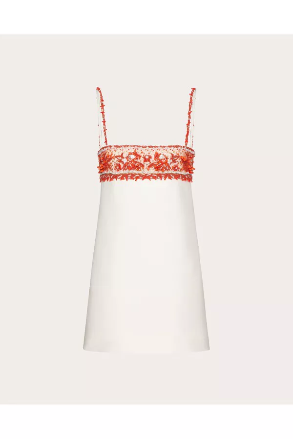 embroidered crepe couture dress Triple Georgette Dress With Embroidered Crepe Jacket – Saiid Kobeisy Online main image 1