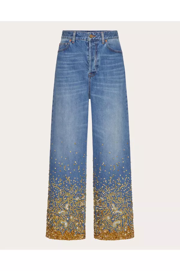 Embroidered Denim Pants by Valentino Garavani at THE MILE