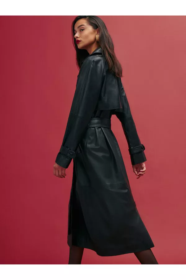 Veda Ashland Leather Trench Coat Black by Veda at THE MILE