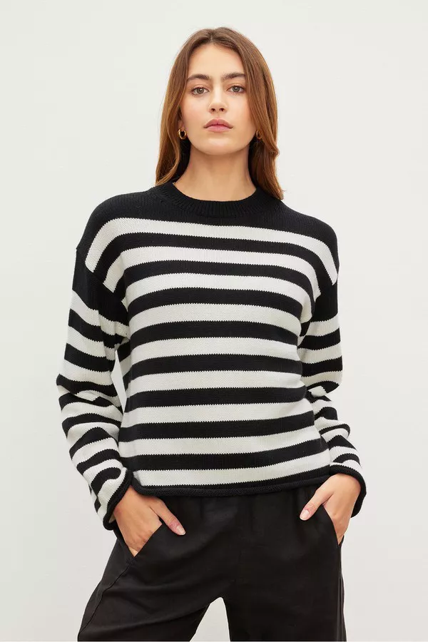 Lex Striped Crew Neck Sweater by Velvet by Graham Spencer at THE