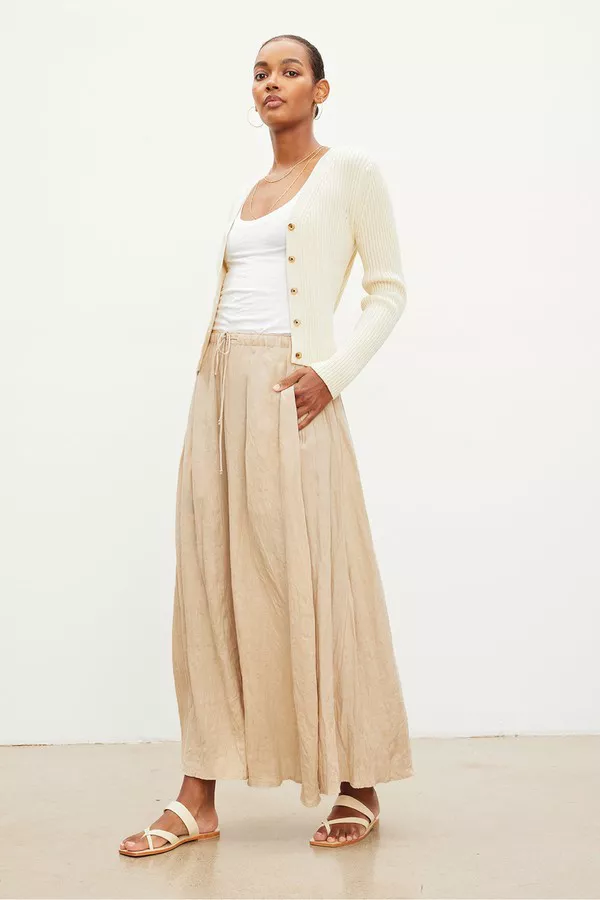Velvet by Graham Spencer Bailey Linen Maxi Skirt XL Neutral