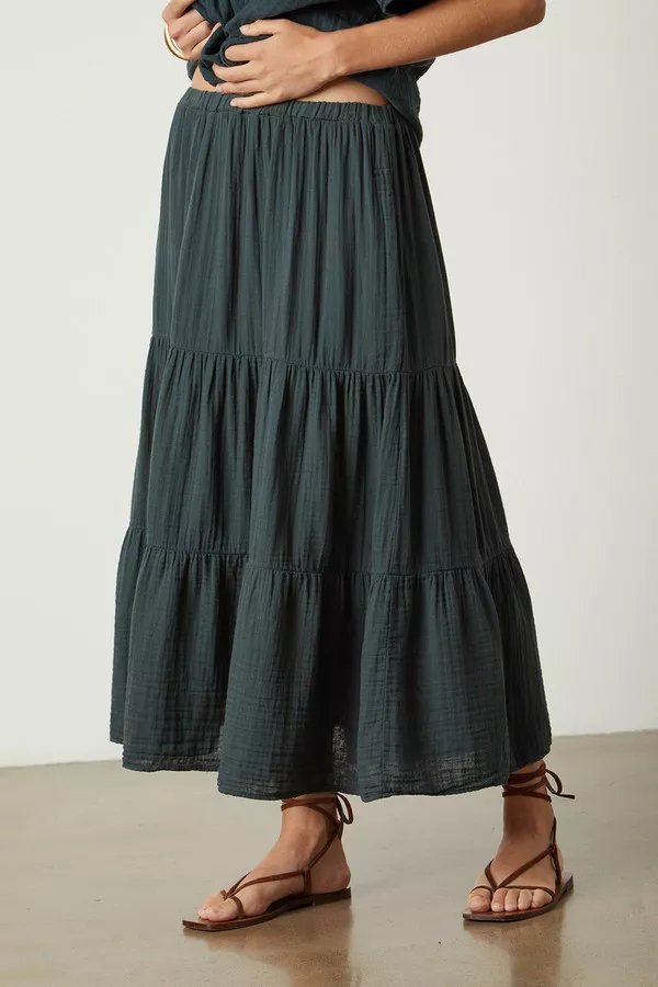 【Anthropologie】Velvet by Graham & Spencer リネン スカート Danielle Cotton Gauze Tiered Skirt by Velvet by Graham