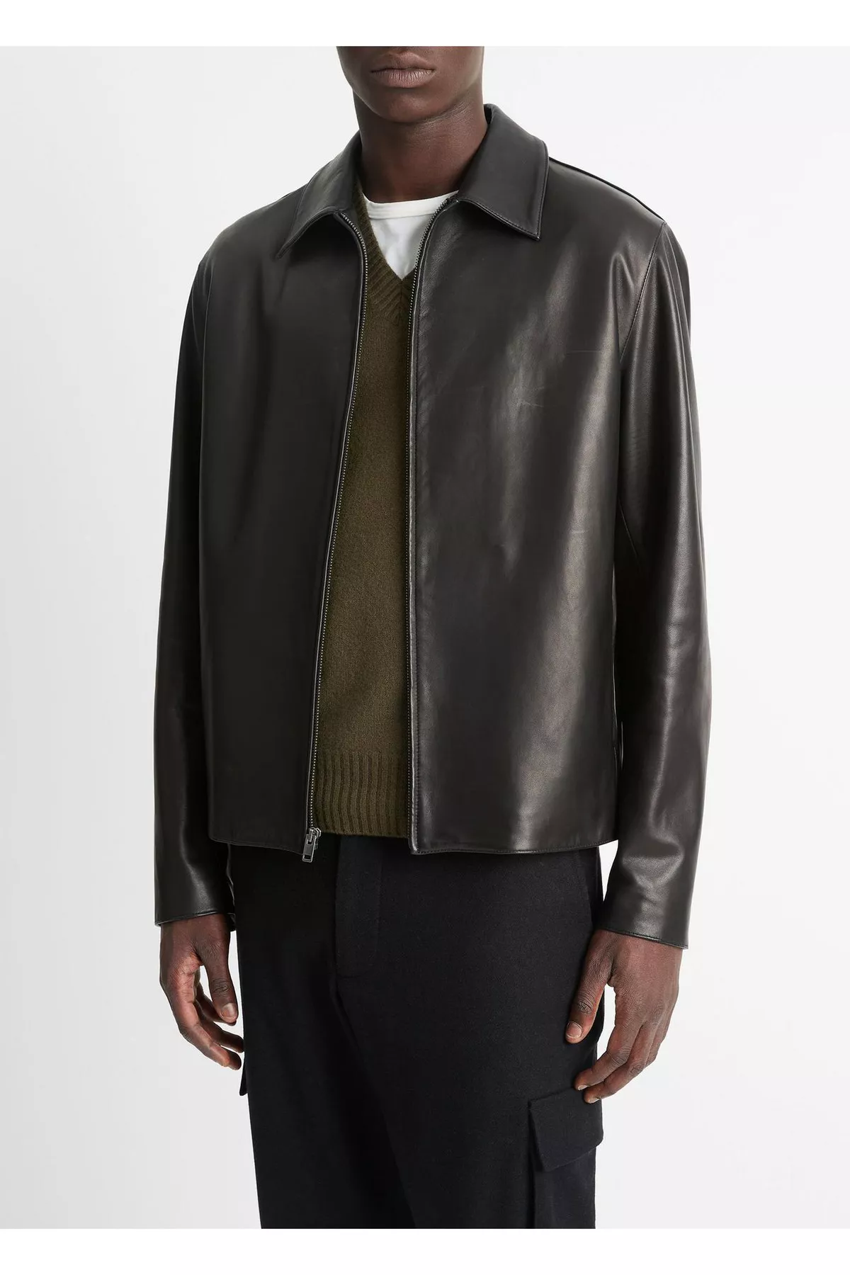 Leather Zip-Up Jacket by Vince at THE MILE