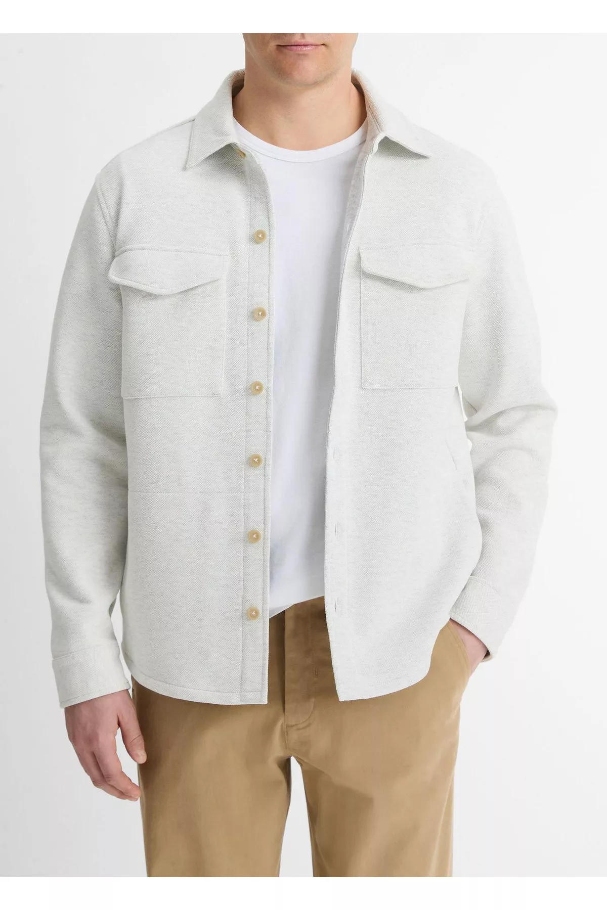 Double-Knit Cotton-Blend Piqué Shirt Jacket by Vince at THE MILE