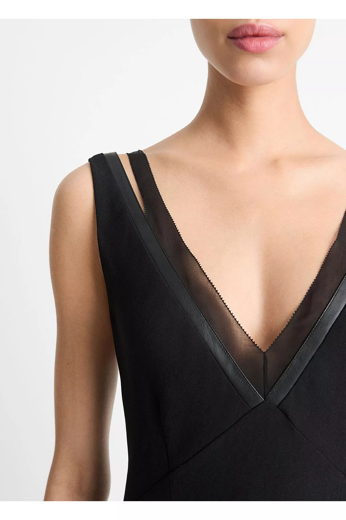 Chiffon And Faux-Leather Layered Slip Dress by Vince at THE MILE