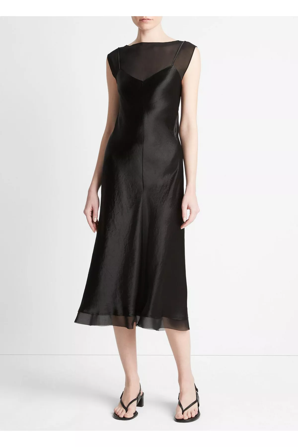 vince chiffon-layered satin slip dress reviews Chiffon-Layered Satin Slip Dress