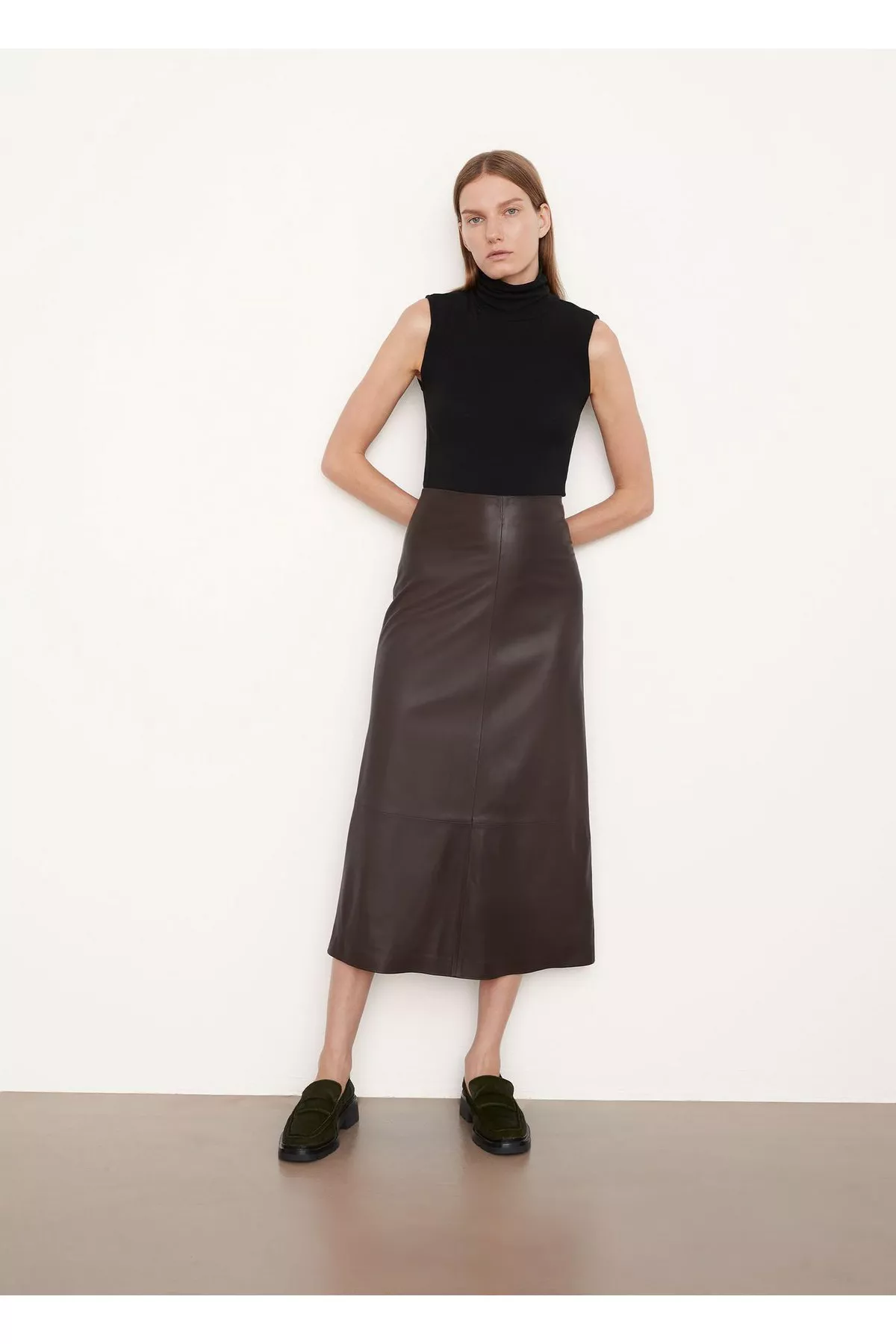 Leather Midi Skirt Vince Leather Skirt Brown Vince Leather Pencil