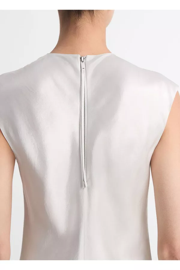 vince cap sleeve satin dress Vince Cap-Sleeve Satin Dress In Silver - 71% Off