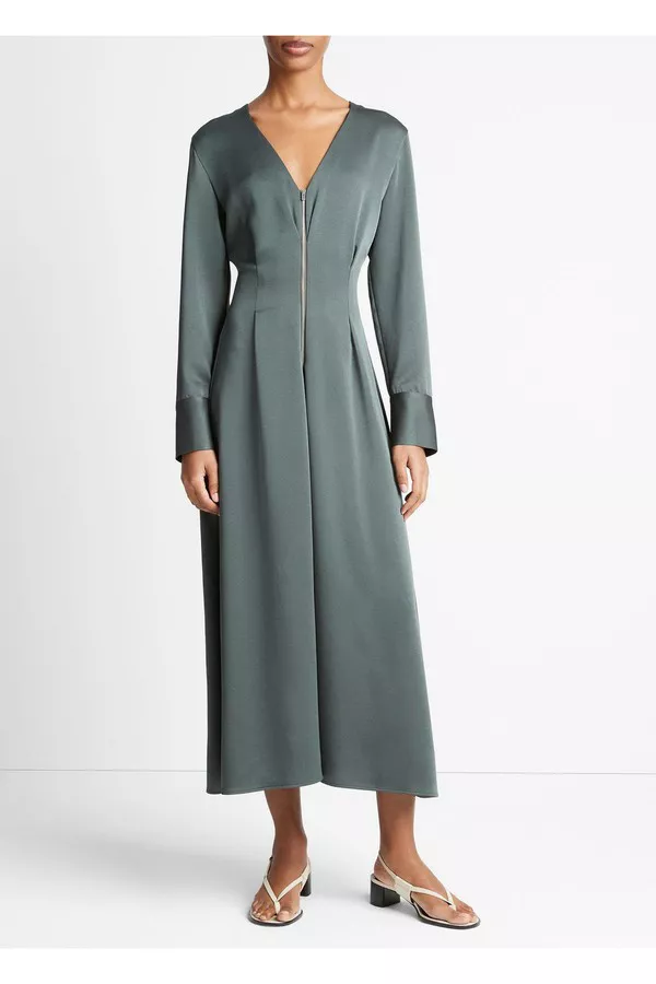 Zip-Front Long-Sleeve Dress by Vince at THE MILE