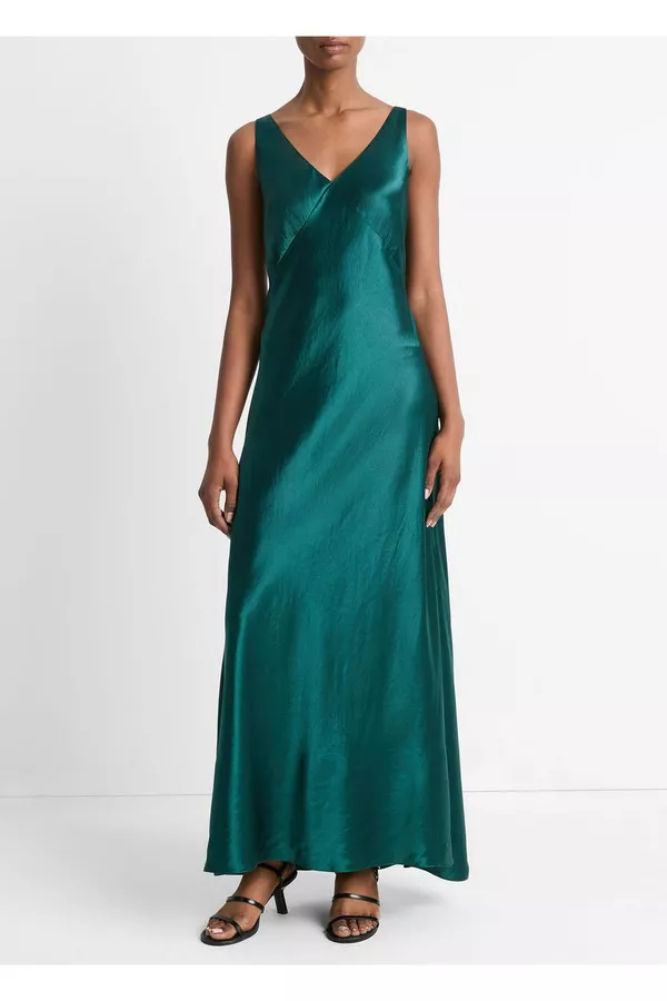 fitted lace wedding dress Vince Womens V-Neck Maxi Slip Dress, Jade Lake, XX-Small at Amazon Women's  Clothing store main image 1