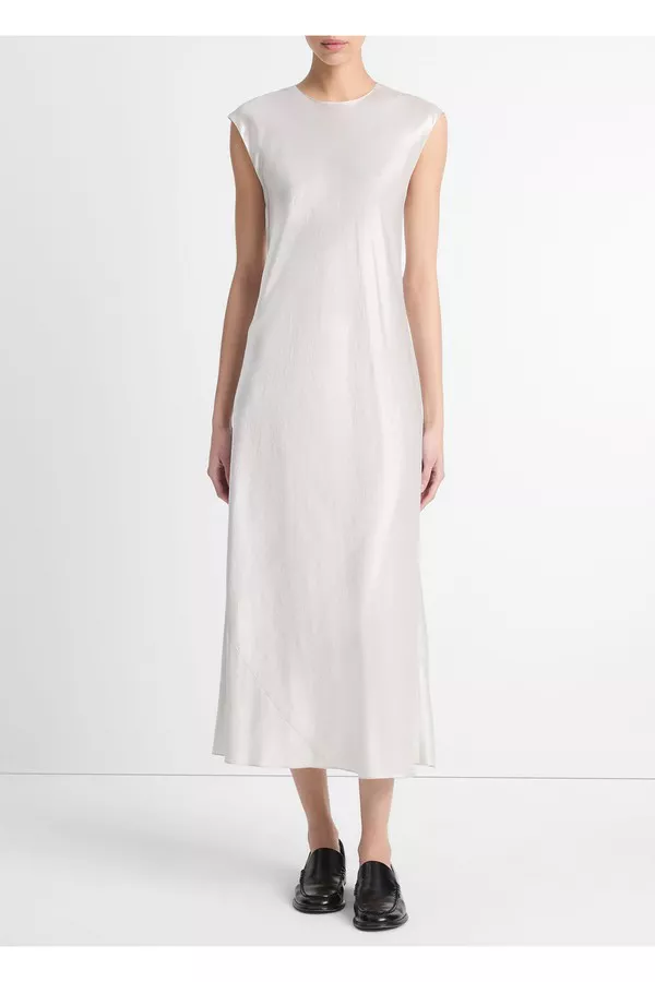 vince cap sleeve satin dress Vince Cap-Sleeve Satin Dress In Silver - 71% Off