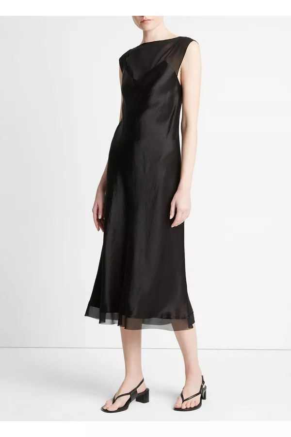 Chiffon-Layered Satin Slip Dress by Vince at THE MILE